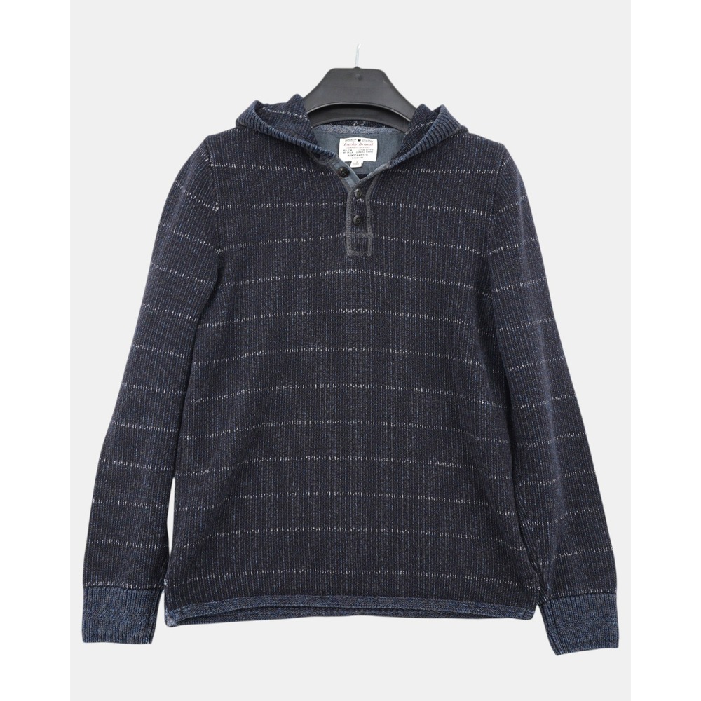 Lucky Brand Knit‎ Henley Hoodie Sweater Men's S Blue Gray Striped Pullover